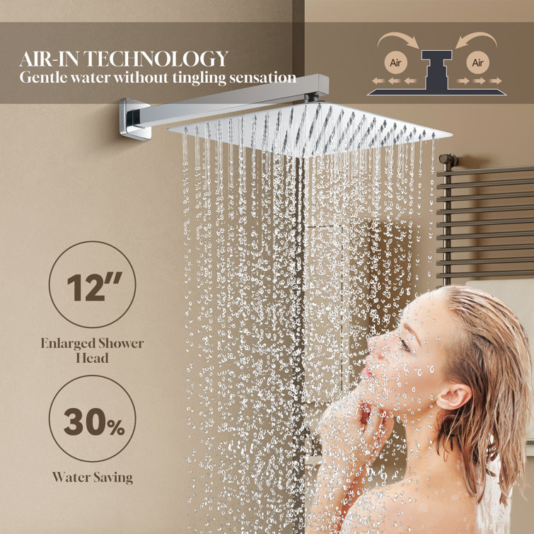 Chrome Dual Square Wall Mounted Shower System with Handheld and Body Jets