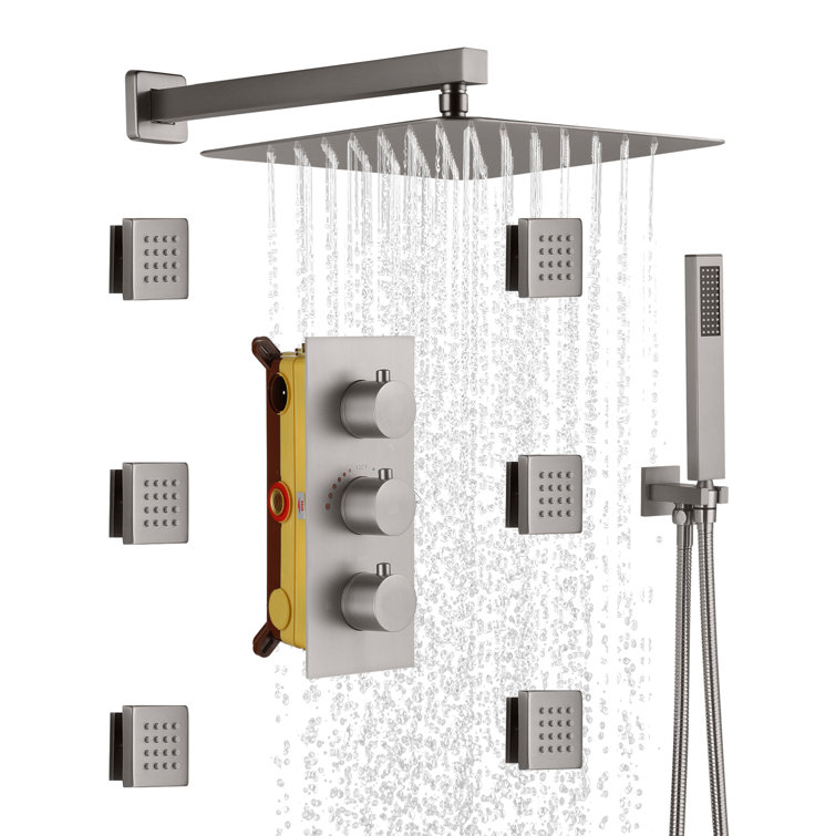 Large Brushed Nickel Dual Square Wall Mounted Shower System