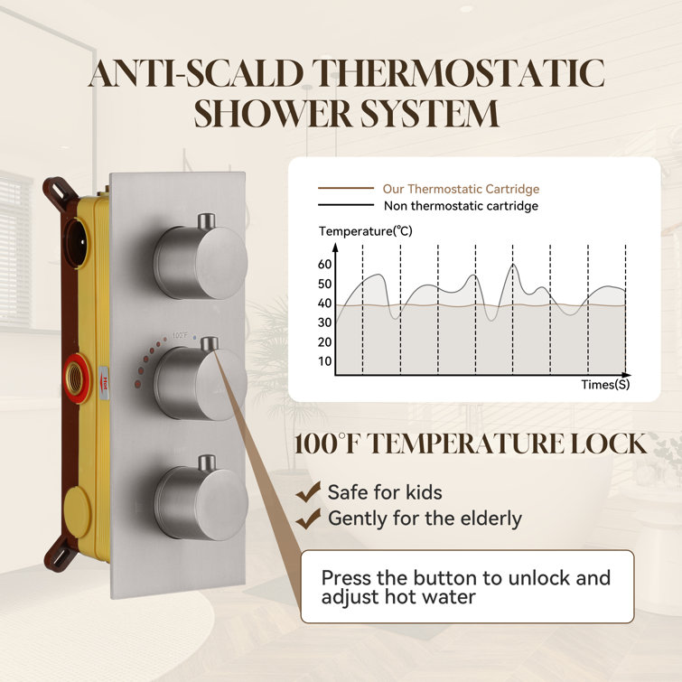 Large Brushed Nickel Dual Square Wall Mounted Shower System