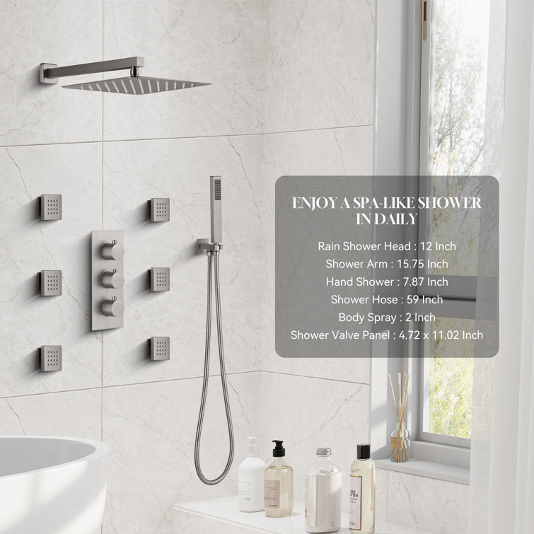 Large Brushed Nickel Dual Square Wall Mounted Shower System