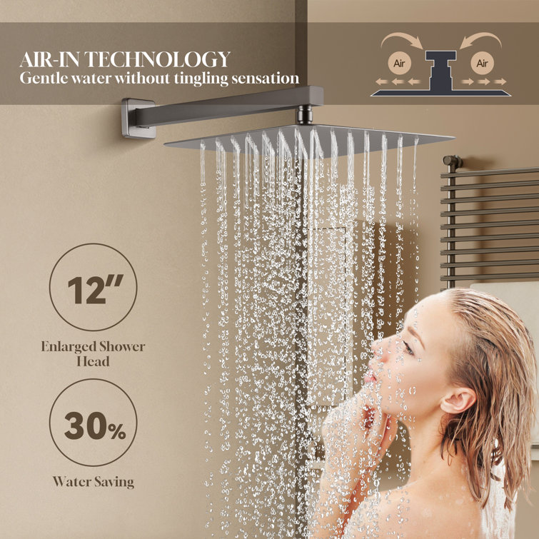 Large Brushed Nickel Dual Square Wall Mounted Shower System