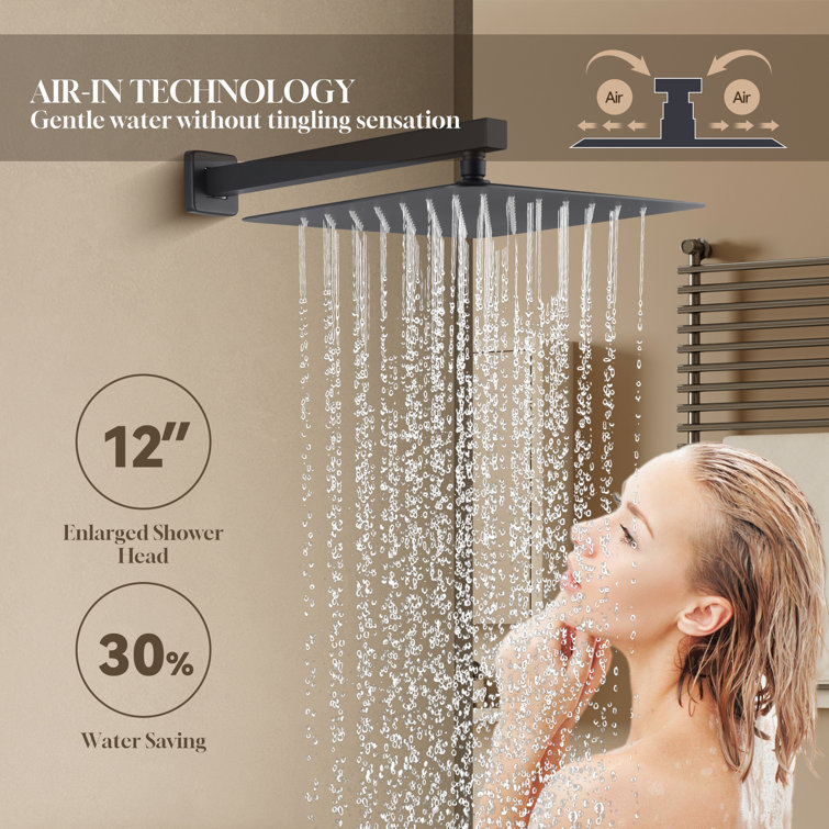 Matte Black Wall Mounted Rainfall Shower System with Solid Brass Handheld