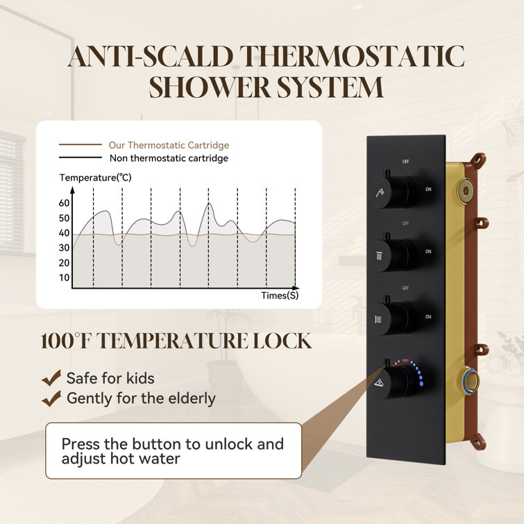 Matte Black Wall Mounted Rainfall Shower System with Solid Brass Handheld