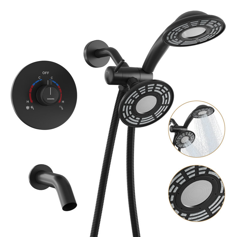 Matte Black Dual Head Rain and Mist Shower Faucet Set