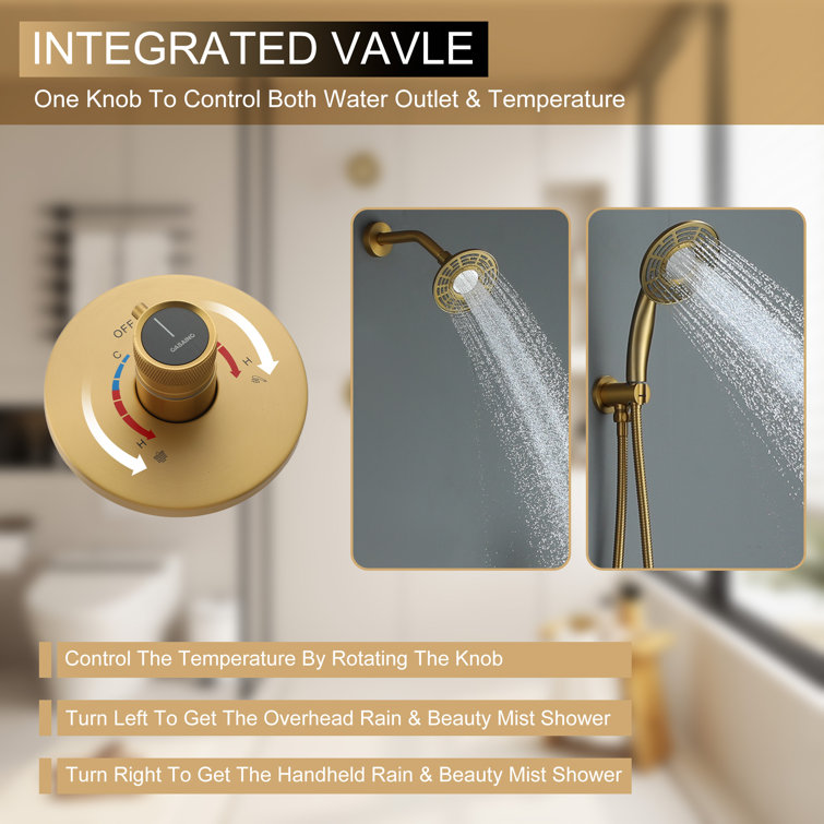 Brushed Gold Dual-Function Wall Mounted Shower System