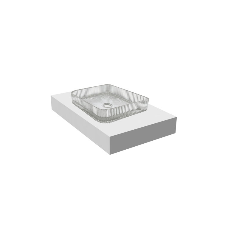 Clear Glass Square Vessel Sink with White Base