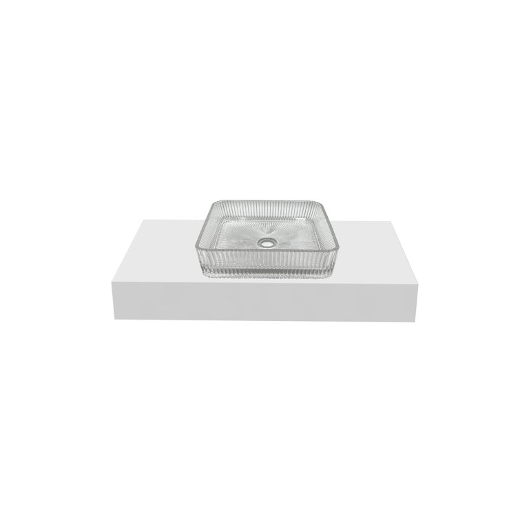 Clear Glass Square Vessel Sink with White Base
