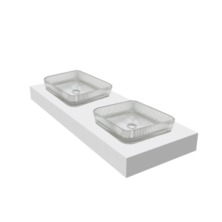 Clear Glass Vessel Sinks with 60" White Base