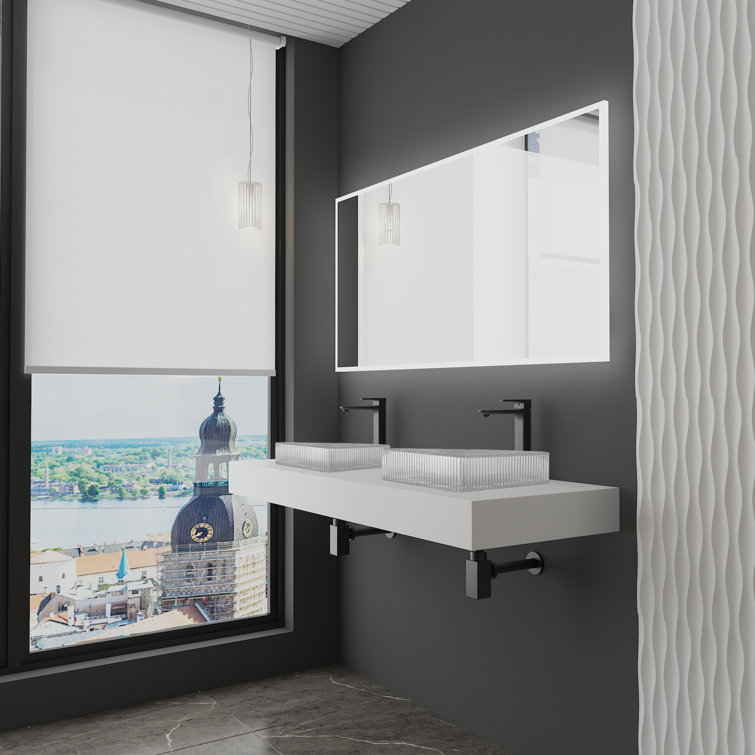 Clear Glass Vessel Sinks with 60" White Base
