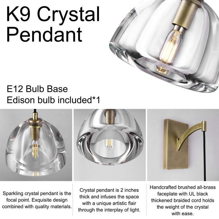 Brass and Crystal Wall Sconce with Adjustable Suspension