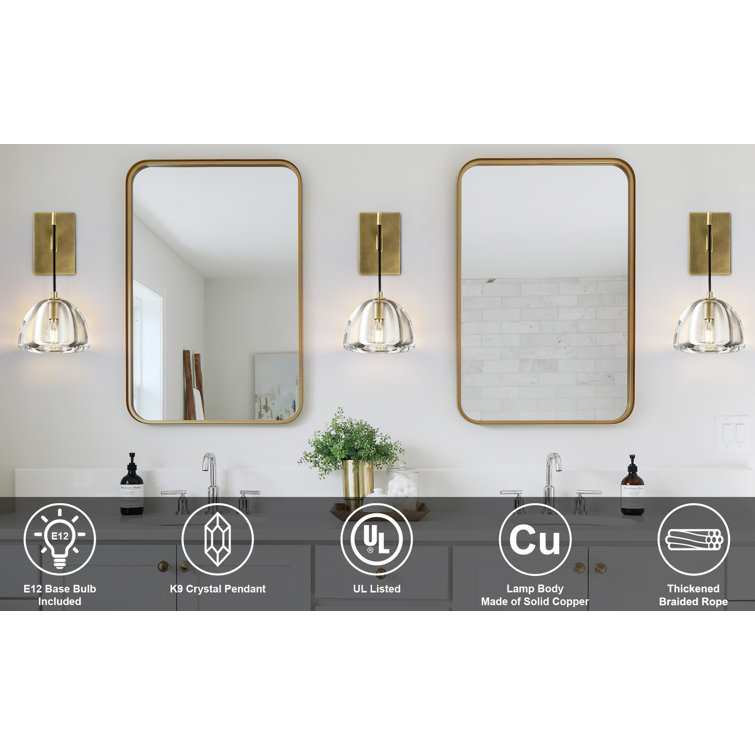 Brass and Crystal Wall Sconce with Adjustable Suspension