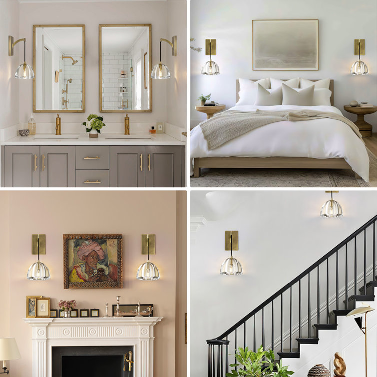 Brass and Crystal Wall Sconce with Adjustable Suspension