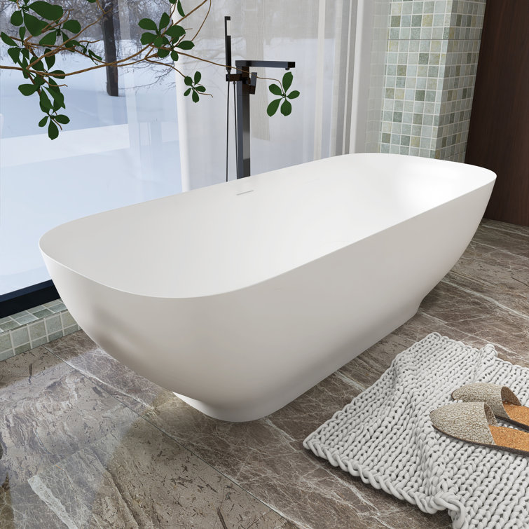 Matte White Freestanding Soaking Bathtub with Overflow and Drain