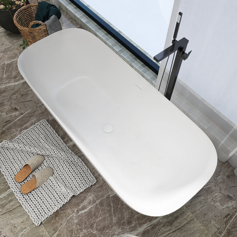 Matte White Freestanding Soaking Bathtub with Overflow and Drain