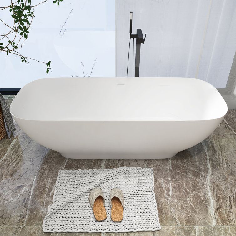 Matte White Freestanding Soaking Bathtub with Overflow and Drain
