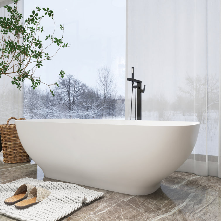 Matte White Freestanding Soaking Bathtub with Overflow and Drain