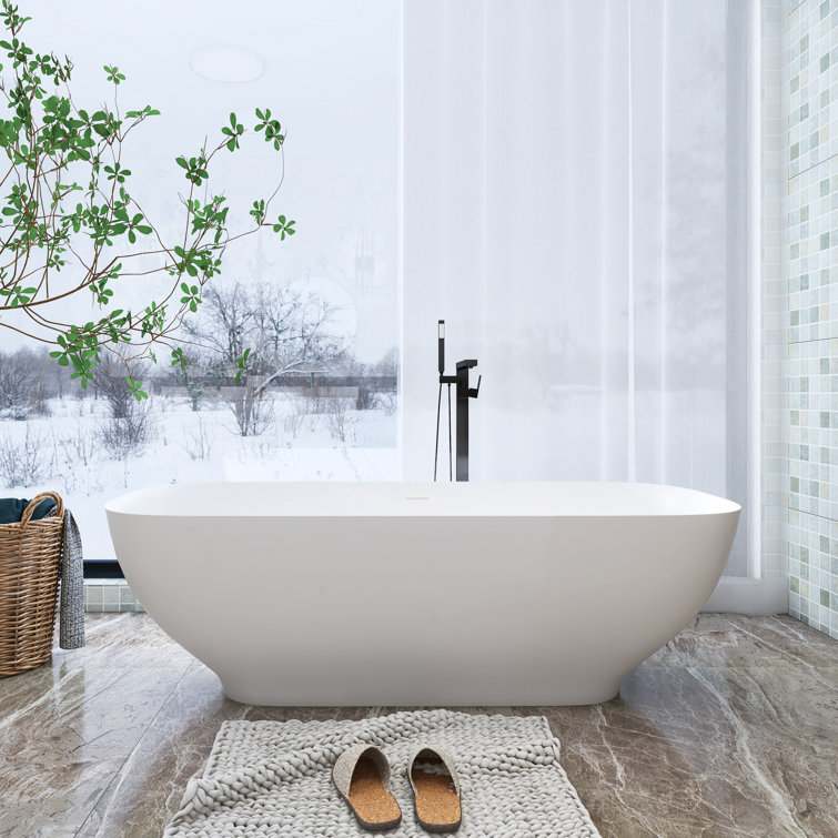 Matte White Freestanding Soaking Bathtub with Overflow and Drain