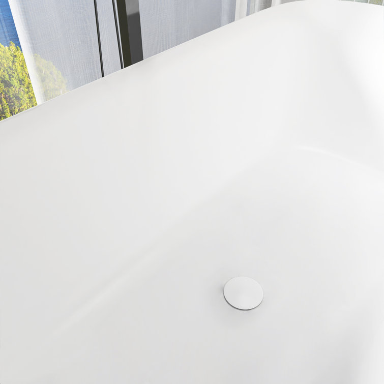 65" Matte White Stone Resin Freestanding Soaking Bathtub