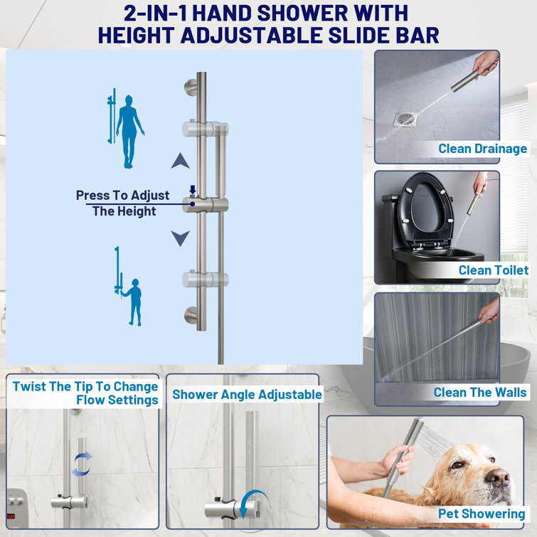 Brushed Nickel Dual Showerhead System with Digital Display