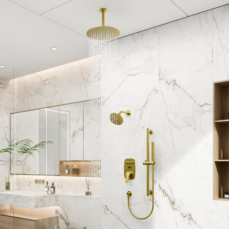 Brushed Gold Dual Showerhead System with Digital Display
