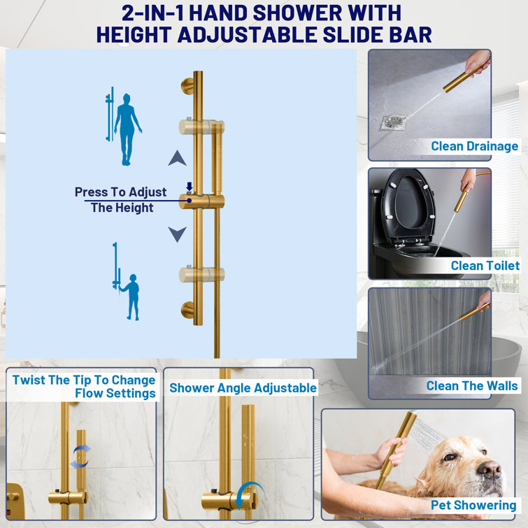Brushed Gold Dual Showerhead System with Digital Display