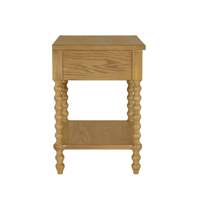 Natural Oak 1-Drawer Solid Wood Nightstand with Turned Legs