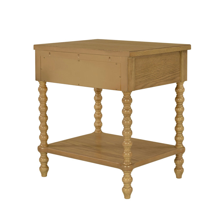 Natural Oak 1-Drawer Solid Wood Nightstand with Turned Legs