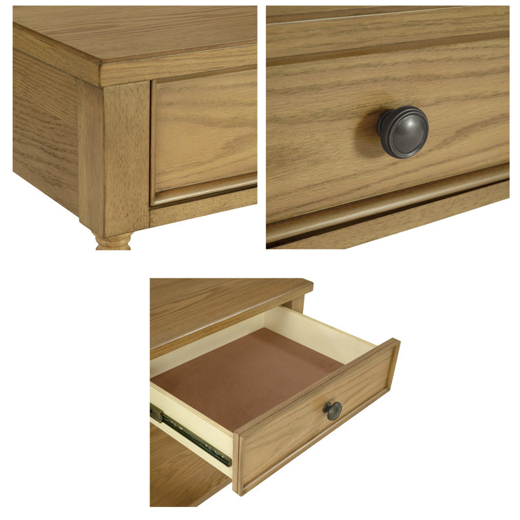 Natural Oak 1-Drawer Solid Wood Nightstand with Turned Legs