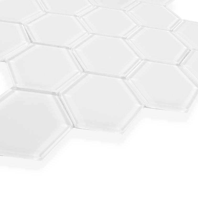 Soft Ivory Gloss Glass Hexagon Mosaic Tile for Walls