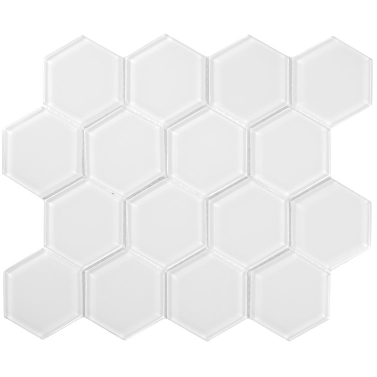 Soft Ivory Gloss Glass Hexagon Mosaic Tile for Walls