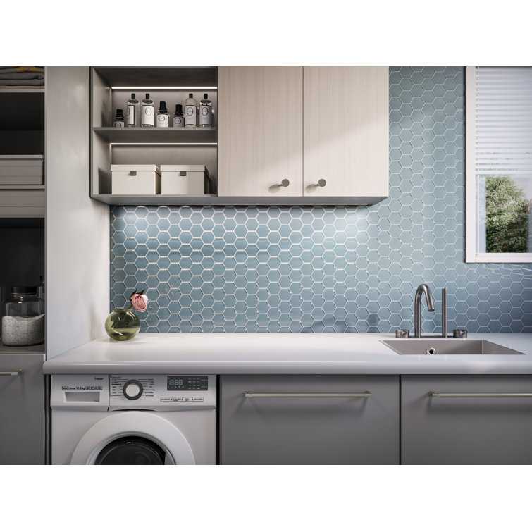 Aqua Blue Gloss 11x12 Honeycomb Glass Mosaic Tile