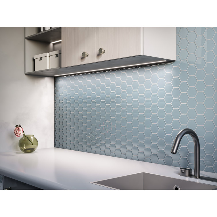 Aqua Blue Gloss 11x12 Honeycomb Glass Mosaic Tile