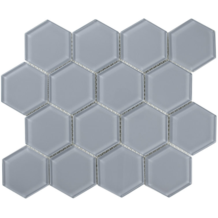 Aqua Blue Gloss 11x12 Honeycomb Glass Mosaic Tile