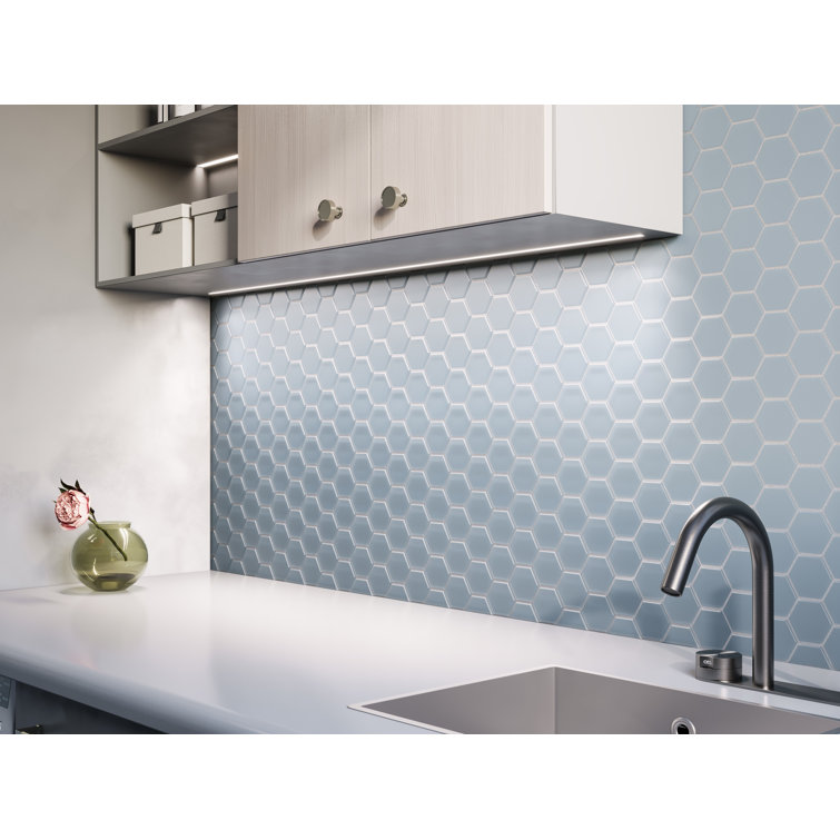 Aqua Blue Matte Glass Hexagon Mosaic Tile 11x12