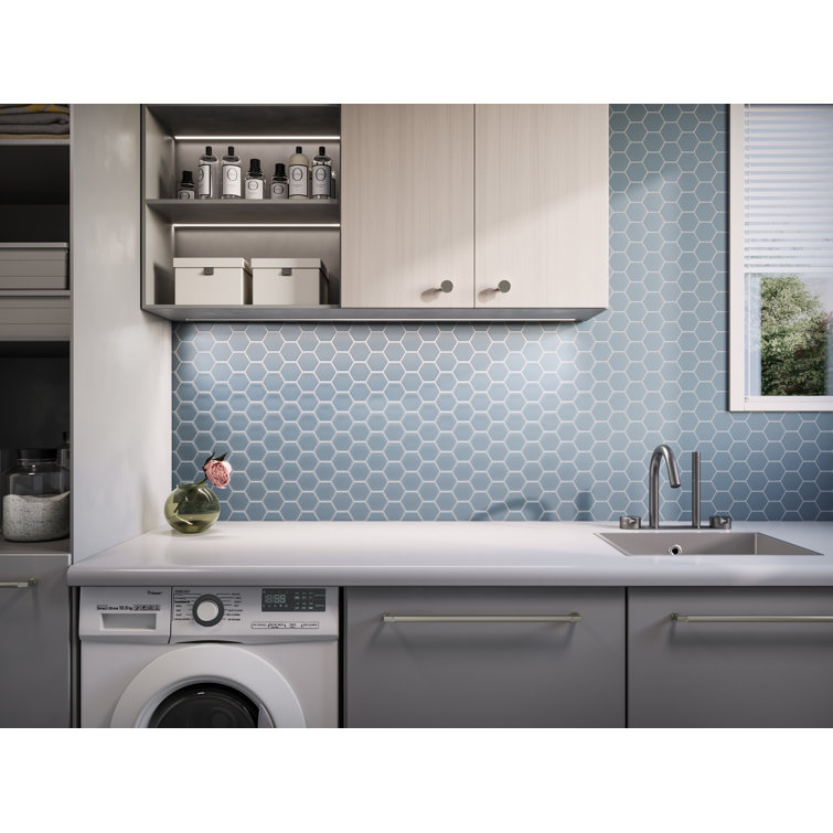 Aqua Blue Matte Glass Hexagon Mosaic Tile 11x12