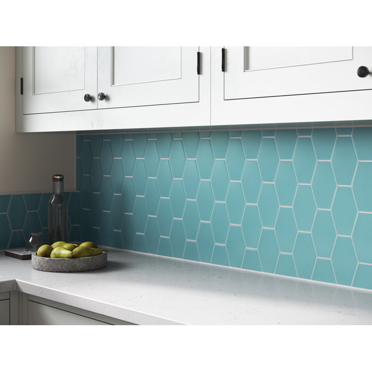 Aqua Elongated Hexagon Matte Glass Mosaic Tile
