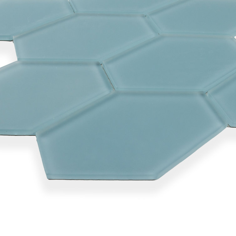 Aqua Elongated Hexagon Matte Glass Mosaic Tile
