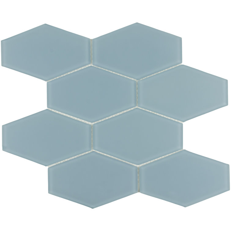 Aqua Elongated Hexagon Matte Glass Mosaic Tile
