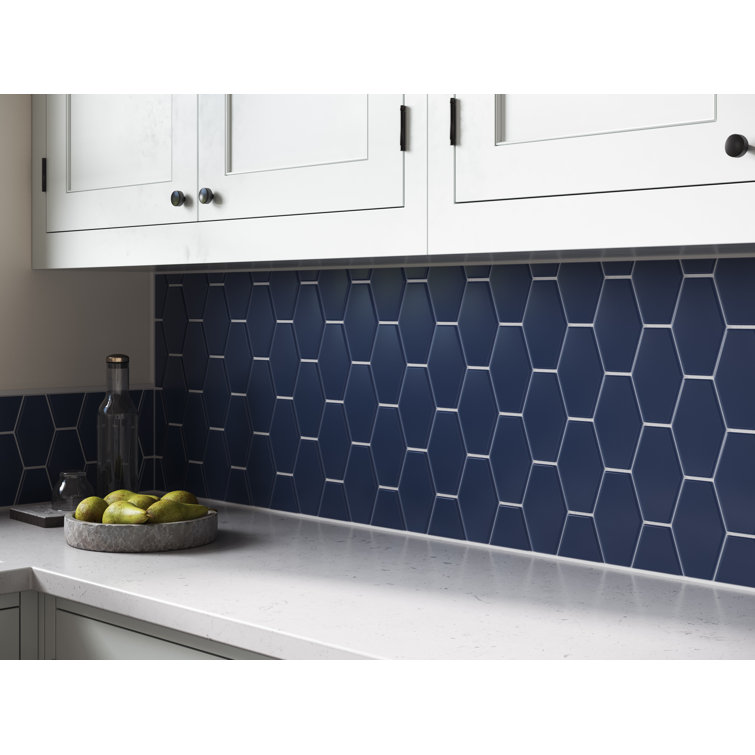 Deep Blue Matte Glass Hexagon Mosaic Tile