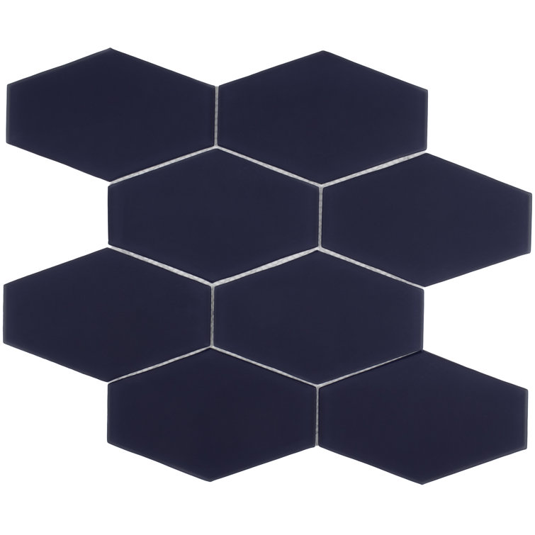 Deep Blue Matte Glass Hexagon Mosaic Tile