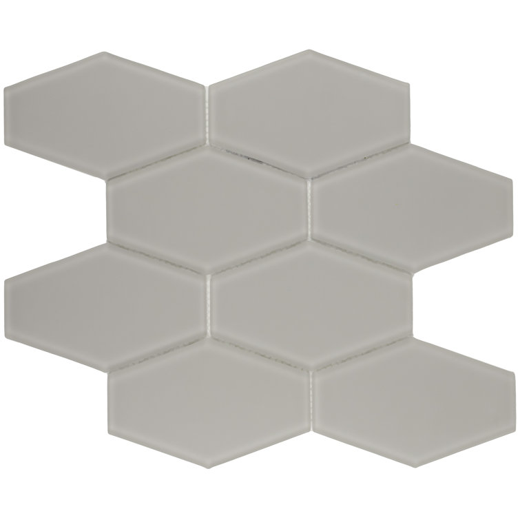 Elongated Hexagon White Matte Glass Mosaic Tile
