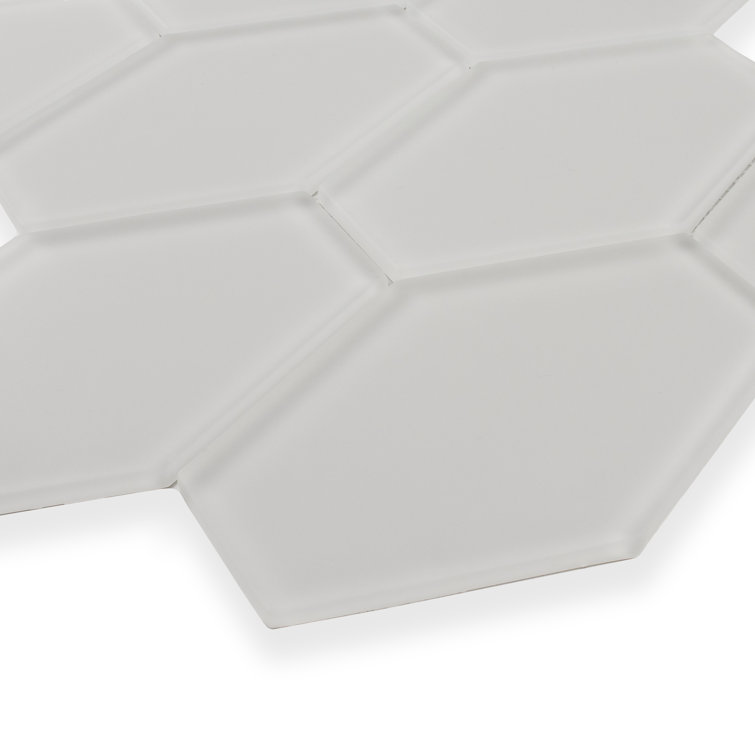 Elongated Hexagon White Matte Glass Mosaic Tile