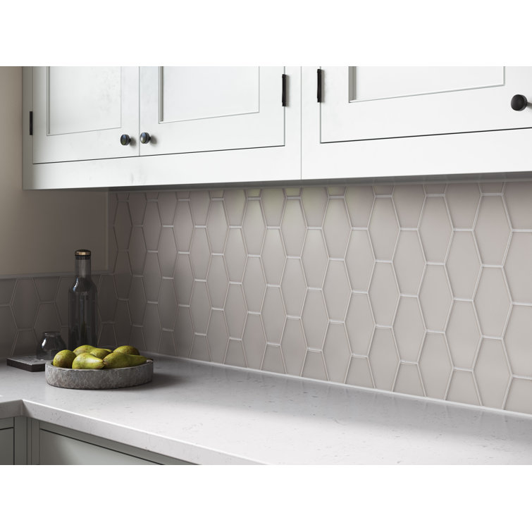 Elongated Hexagon White Matte Glass Mosaic Tile