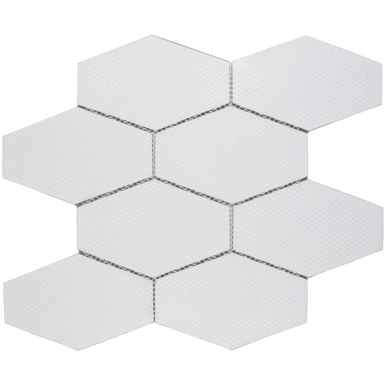 Elongated Hexagon White Matte Glass Mosaic Tile