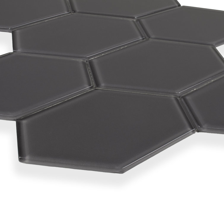 Carbon Gloss Elongated Hexagon Glass Mosaic Tile 11x11
