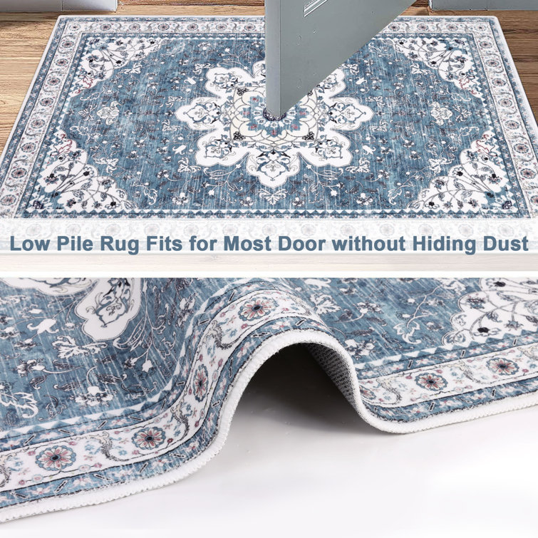 Blue and White Washable Oriental Tufted Area Rug 3' x 5'