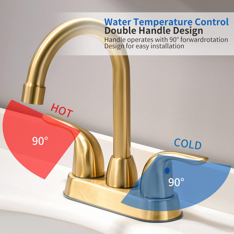 Brushed Gold Solid Brass 2-Handle Bathroom Sink Faucet