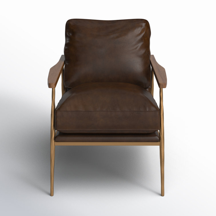 Transitional Handcrafted Antique Brown Leather Accent Chair