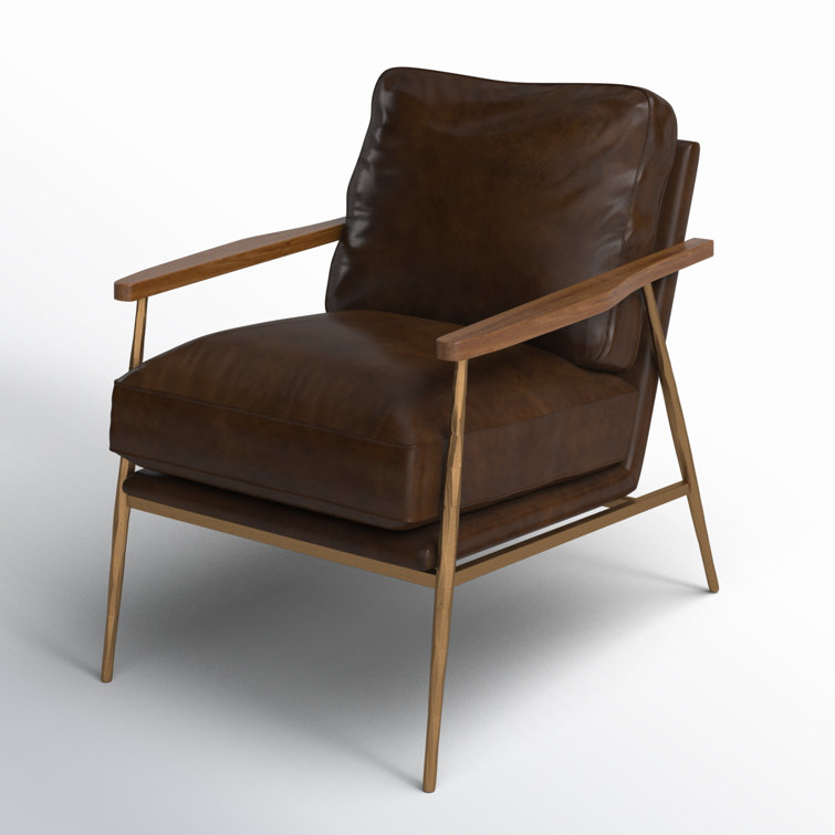 Transitional Handcrafted Antique Brown Leather Accent Chair