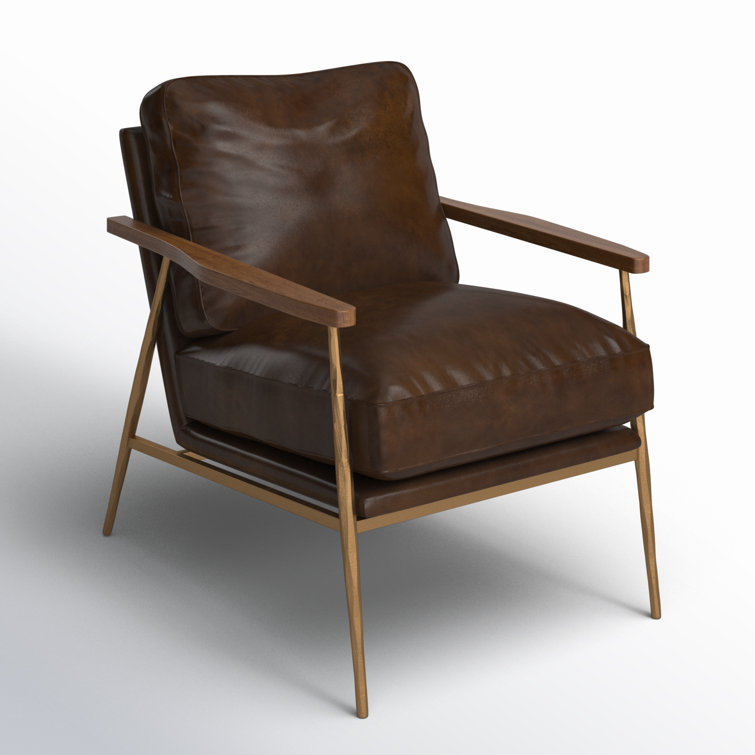 Transitional Handcrafted Antique Brown Leather Accent Chair